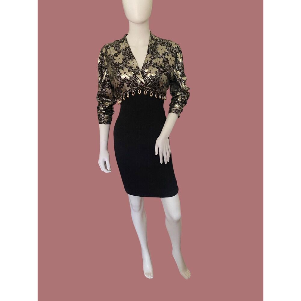 Vintage 80s 1980s Spandex Black Party Dress